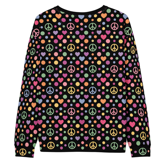 LOVE GENERATION All-Over Print Sweatshirt - Heart & Peace Symbol Pop Art | Unisex Streetwear Crewneck