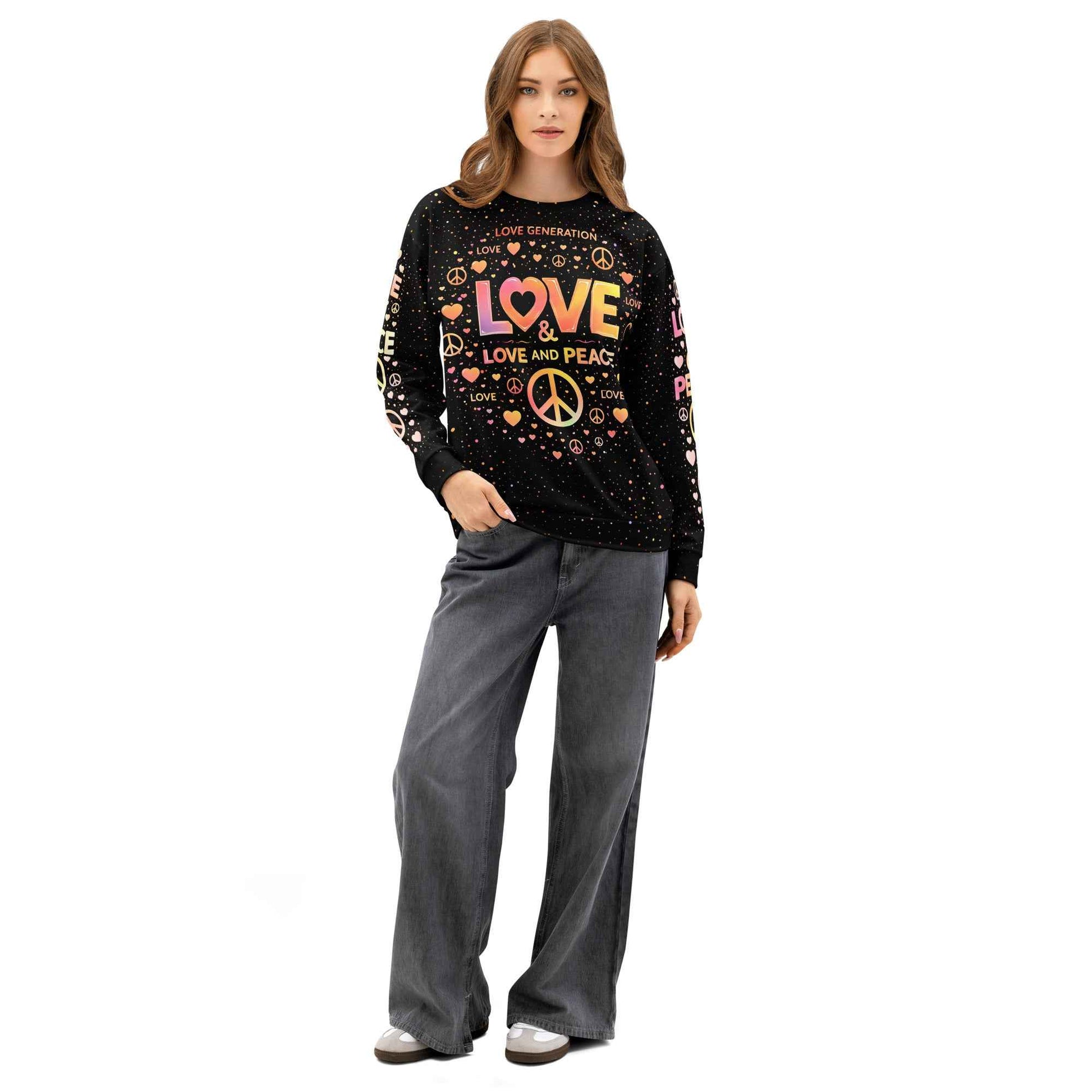 LOVE GENERATION All-Over Print Sweatshirt - LOVE AND PEACE Graphic | Unisex Streetwear Crewneck