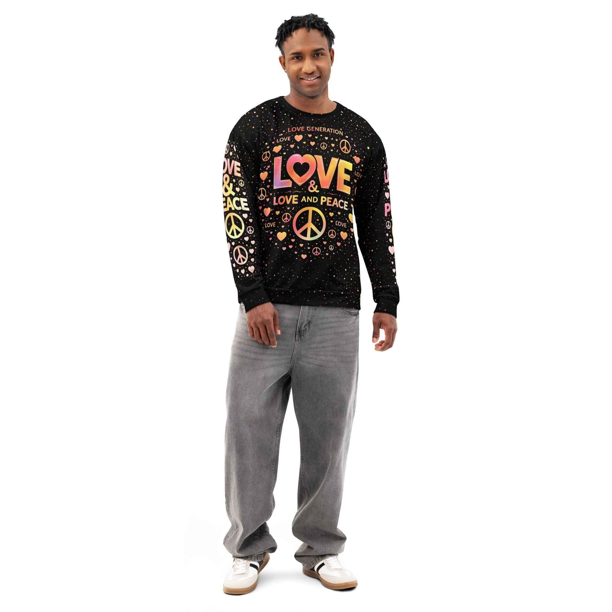 LOVE GENERATION All-Over Print Sweatshirt - LOVE AND PEACE Graphic | Unisex Streetwear Crewneck