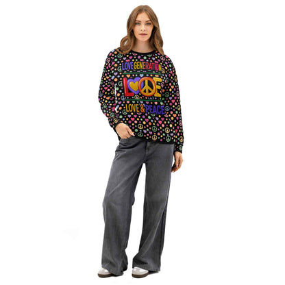 LOVE GENERATION All-Over Print Sweatshirt - Heart & Peace Symbol Pop Art | Unisex Streetwear Crewneck