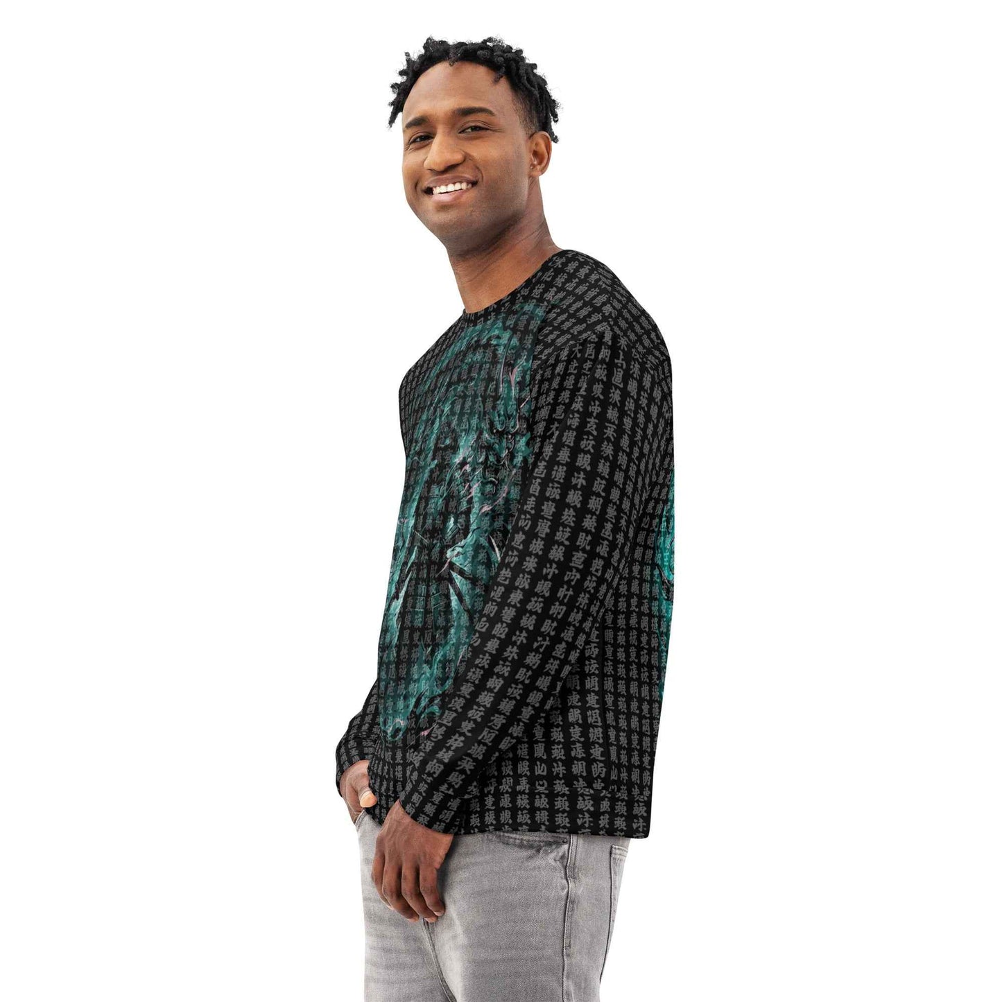 Japanese Samurai All-Over Print Sweatshirt - Buddhist Sutra Kanji Dragon & Hannya | Streetwear Crewneck