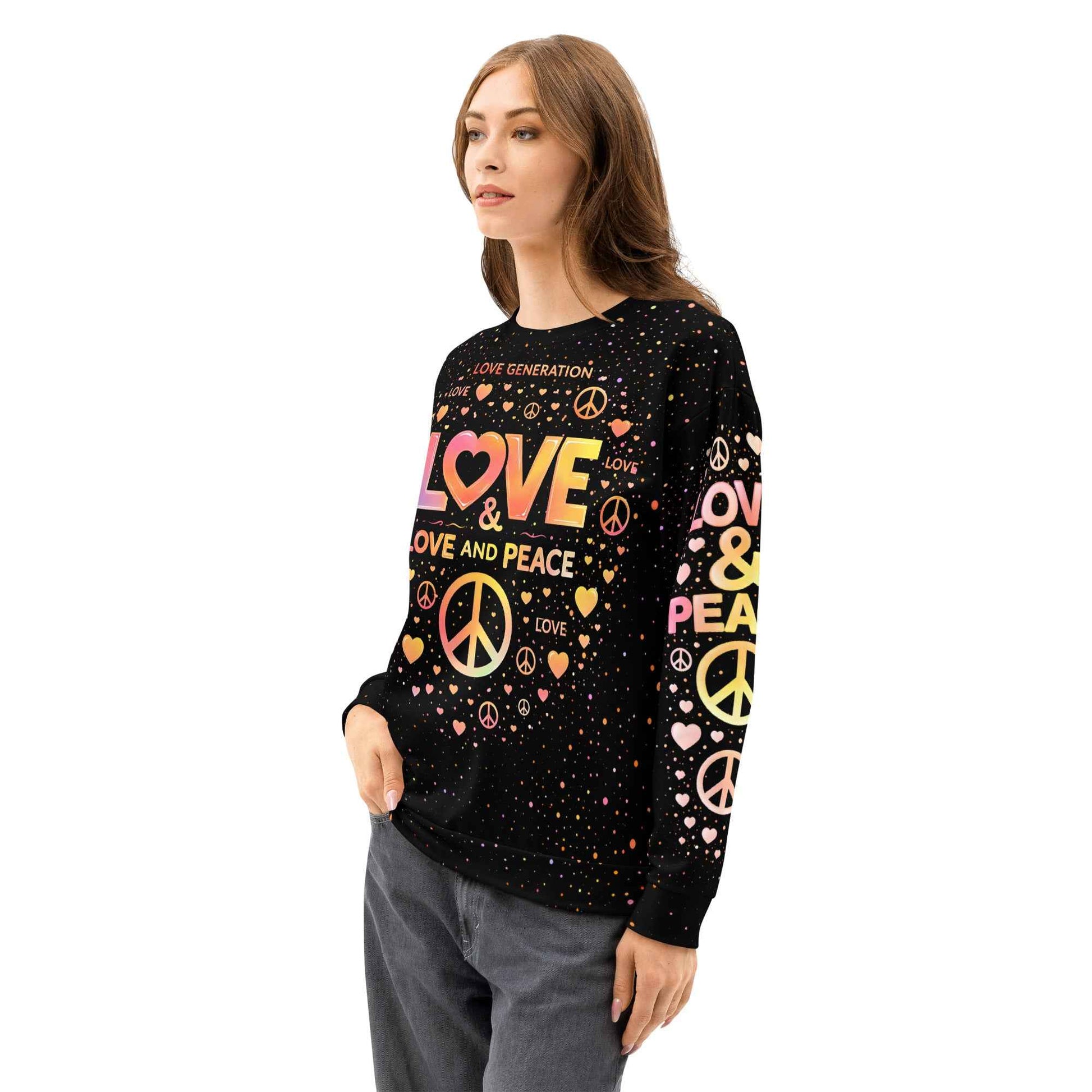 LOVE GENERATION All-Over Print Sweatshirt - LOVE AND PEACE Graphic | Unisex Streetwear Crewneck