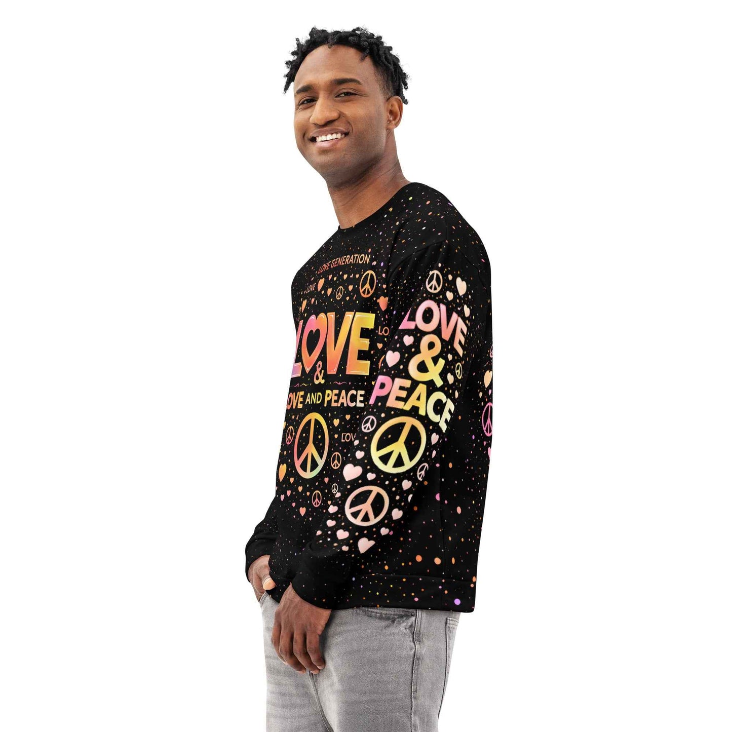 LOVE GENERATION All-Over Print Sweatshirt - LOVE AND PEACE Graphic | Unisex Streetwear Crewneck