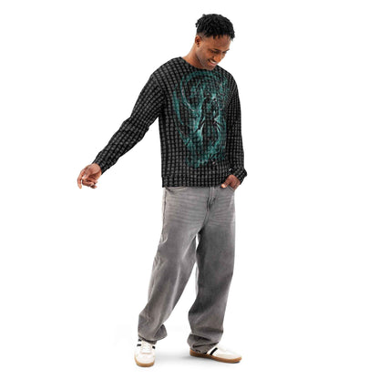 Japanese Samurai All-Over Print Sweatshirt - Buddhist Sutra Kanji Dragon & Hannya | Streetwear Crewneck