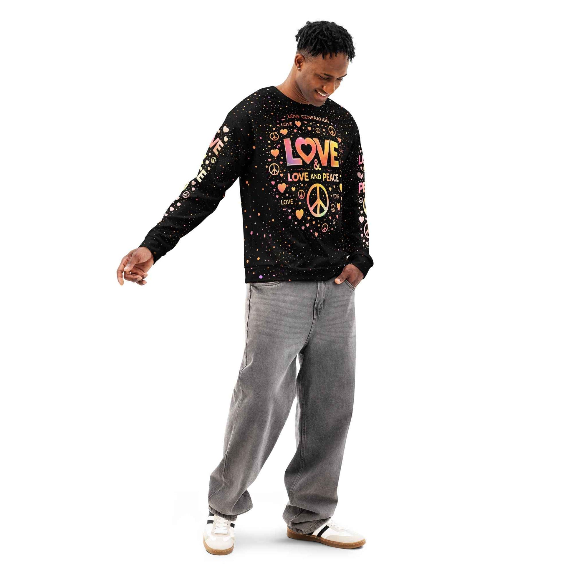 LOVE GENERATION All-Over Print Sweatshirt - LOVE AND PEACE Graphic | Unisex Streetwear Crewneck