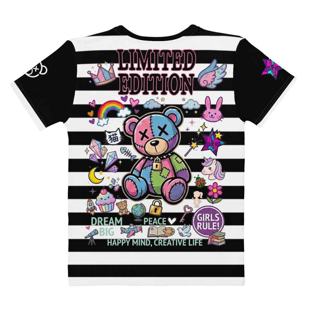 Women's Striped Teddy Bear Graphic T-Shirt | Japanese Streetwear Back Print