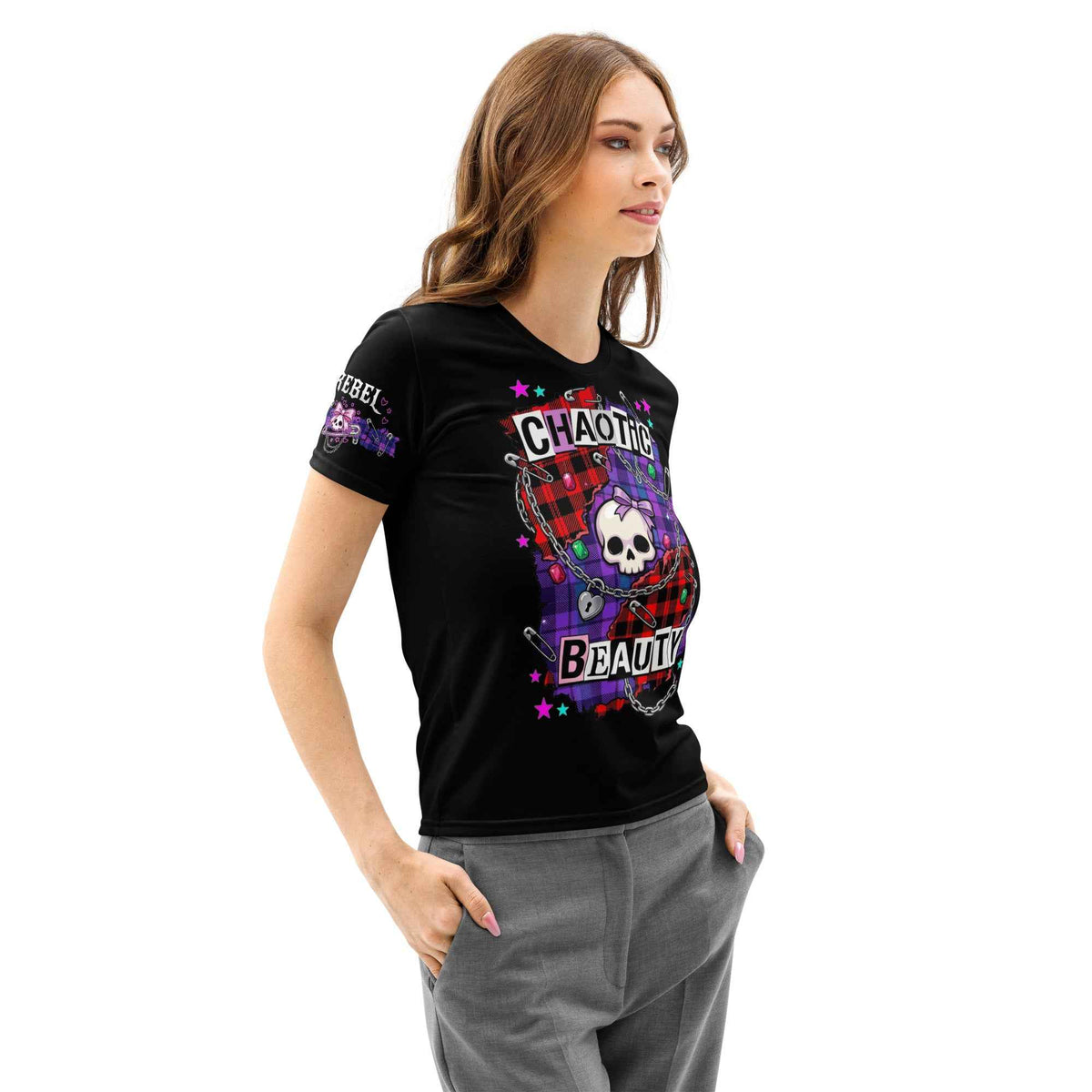 Chaotic Beauty Pop-Gothic Graphic Stretch Tee – Women's All-Over Print
