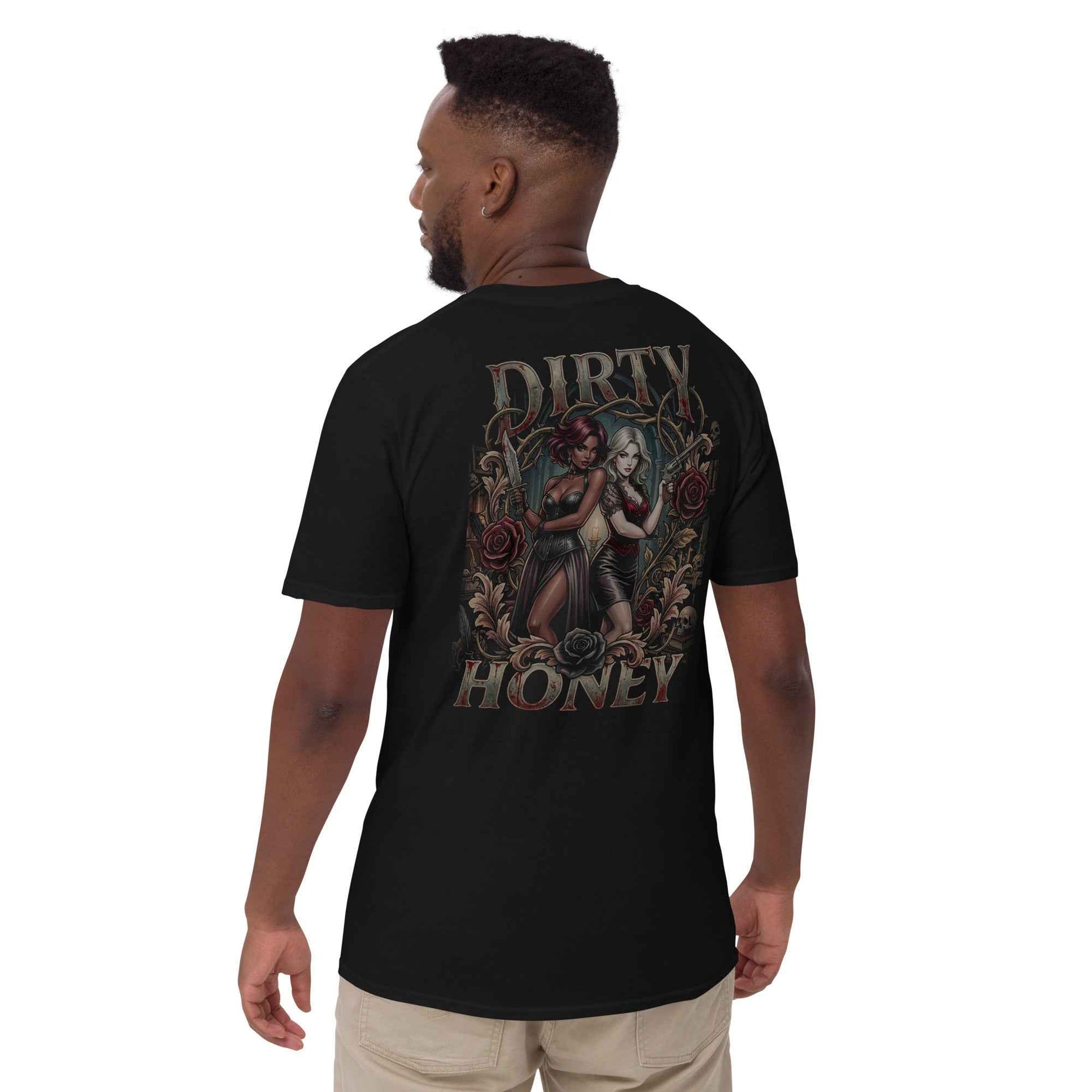 DIRTY HONEY Gothic Rose T-Shirt | Tattoo Back Print | Dark Streetwear Alternative Fashion