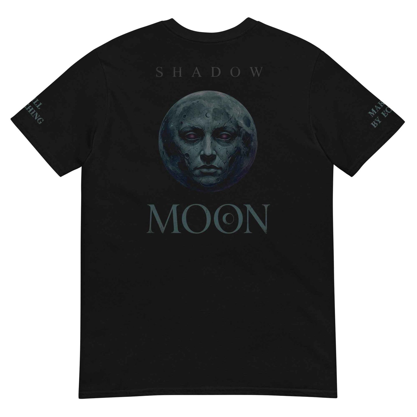 Shadow Moon Black Graphic T-Shirt - Gothic Occult Streetwear | Multi-Print Front, Back & Sleeve Design