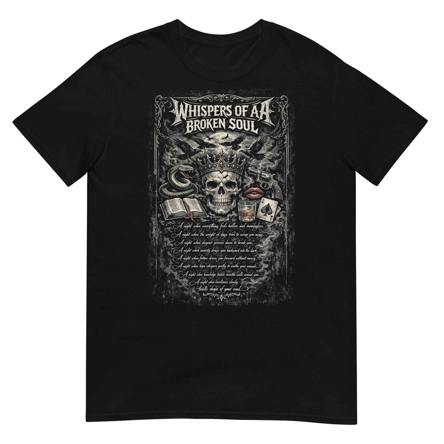 Whispers of a Broken Soul Gothic Rock T-Shirt - Dark Skull Design | Premium Cotton