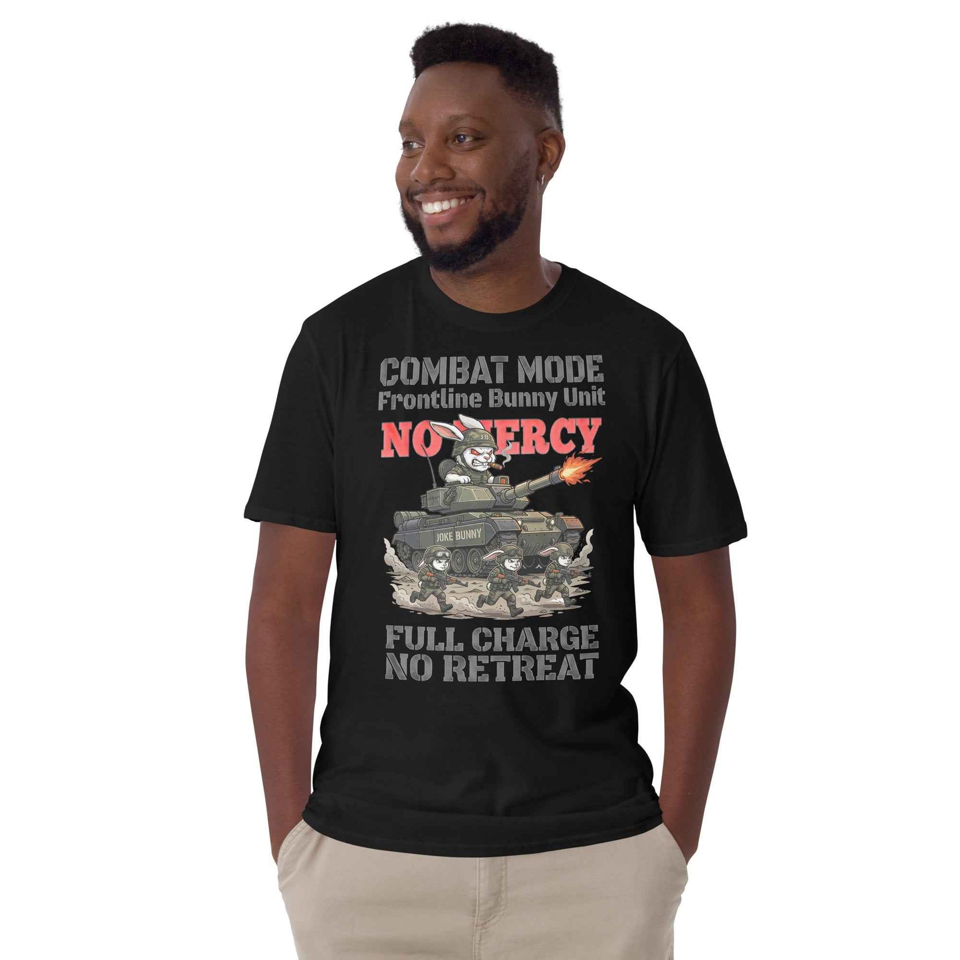 Combat Mode Bunny T-Shirt - Frontline Bunny Unit Military Graphic | Streetwear Rabbit Tank Design