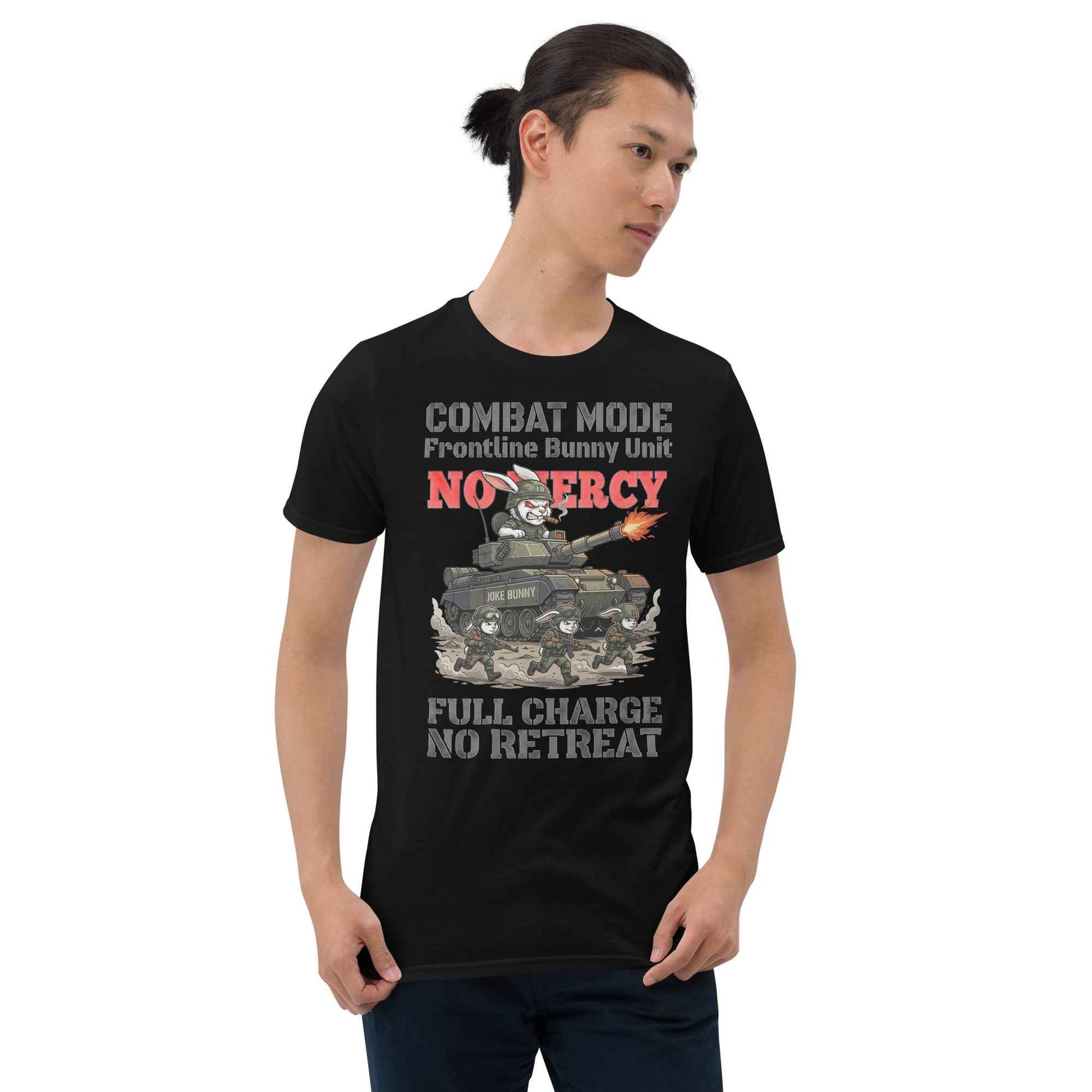 Combat Mode Bunny T-Shirt - Frontline Bunny Unit Military Graphic | Streetwear Rabbit Tank Design