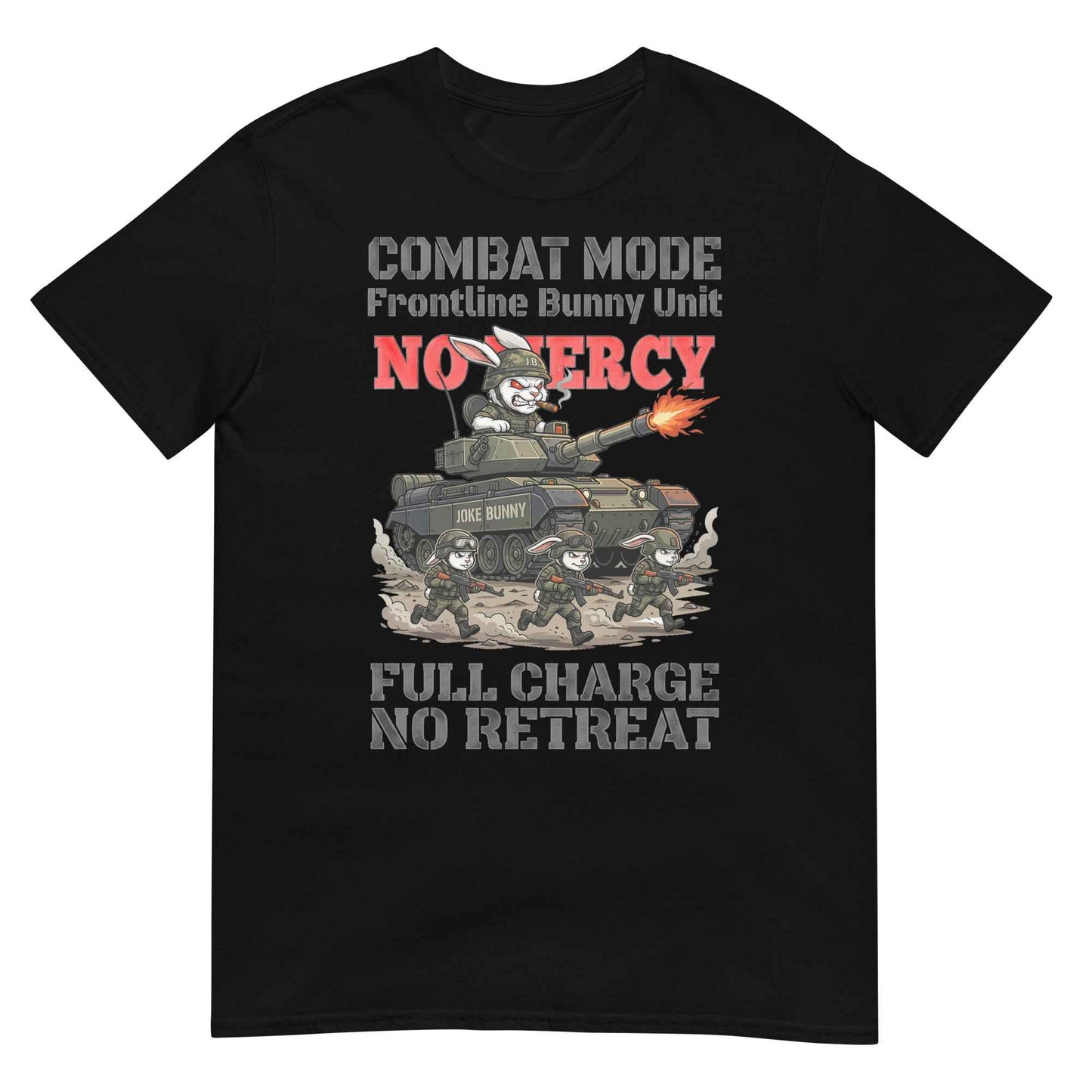 Combat Mode Bunny T-Shirt - Frontline Bunny Unit Military Graphic | Streetwear Rabbit Tank Design