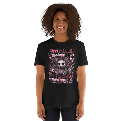 Pretty Loud & Unstoppable Skull Teddy Punk T-Shirt - Gothic Cute Rock Graphic | Alternative Streetwear Unisex Tee
