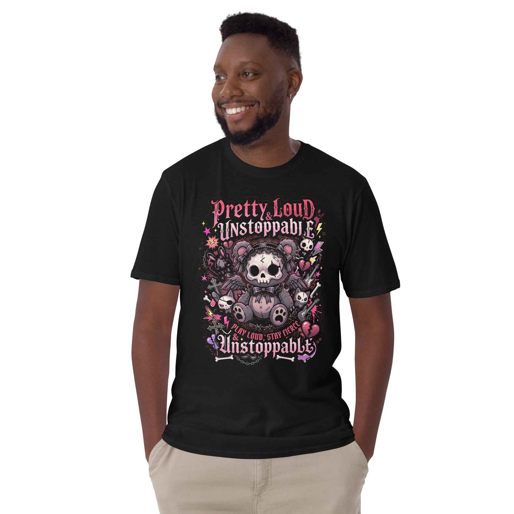 Pretty Loud & Unstoppable Skull Teddy Punk T-Shirt - Gothic Cute Rock Graphic | Alternative Streetwear Unisex Tee