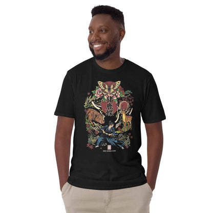 Inoshika-Cho Japanese Samurai T-Shirt – Hanafuda Boar, Deer & Butterfly Graphic