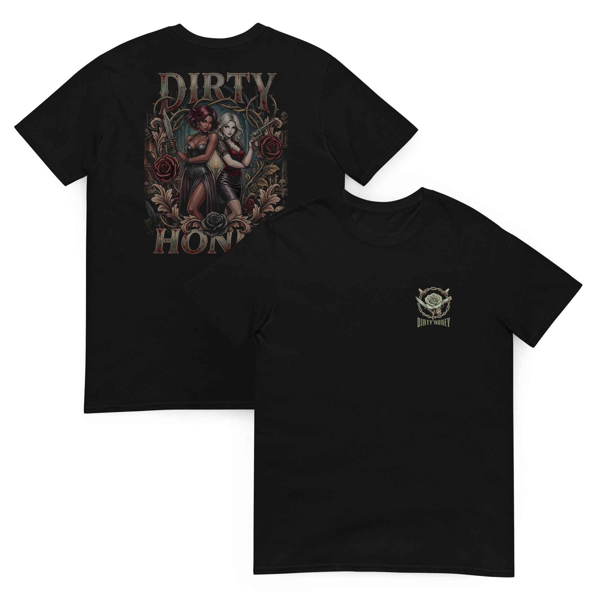 DIRTY HONEY Gothic Rose T-Shirt | Tattoo Back Print | Dark Streetwear Alternative Fashion