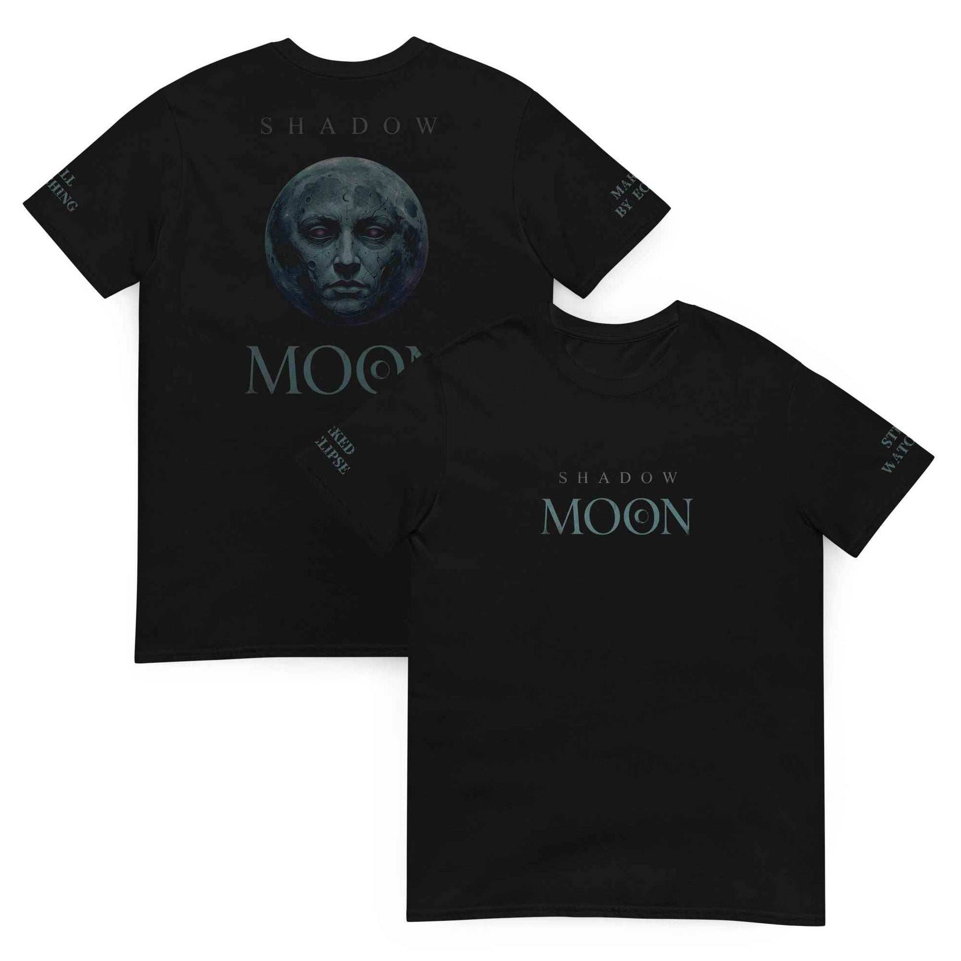 Shadow Moon Black Graphic T-Shirt - Gothic Occult Streetwear | Multi-Print Front, Back & Sleeve Design