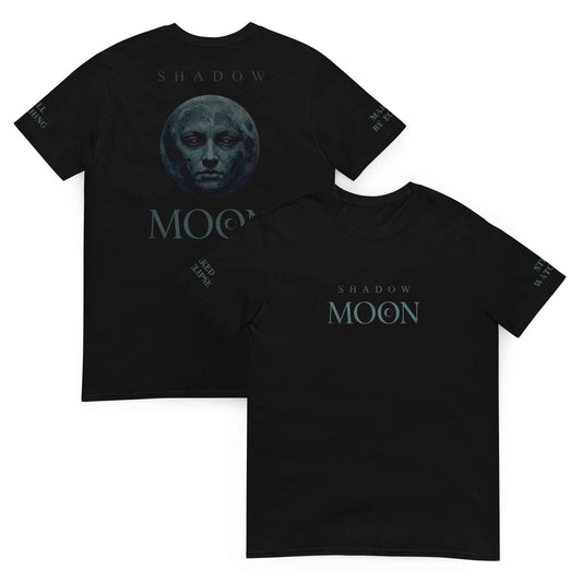 Shadow Moon Black Graphic T-Shirt - Gothic Occult Streetwear | Multi-Print Front, Back & Sleeve Design
