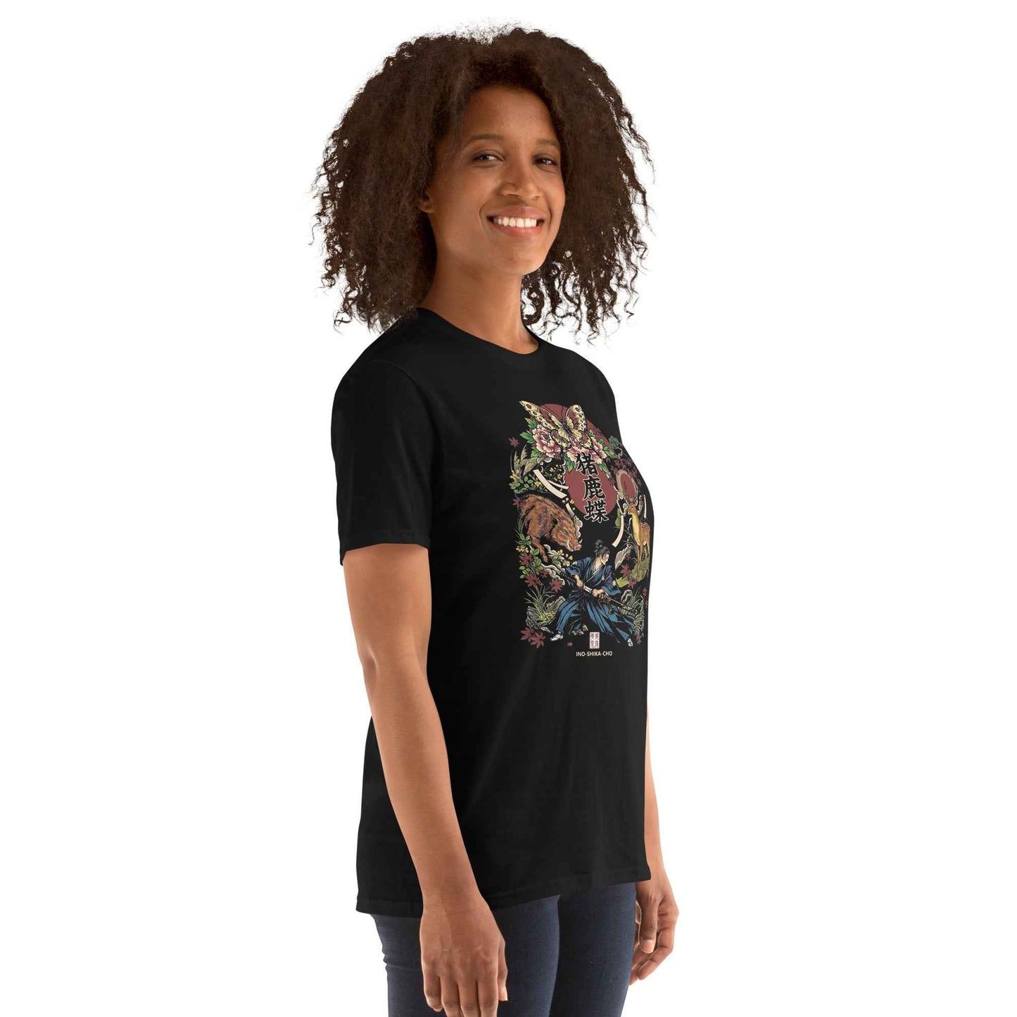 Inoshika-Cho Japanese Samurai T-Shirt – Hanafuda Boar, Deer & Butterfly Graphic