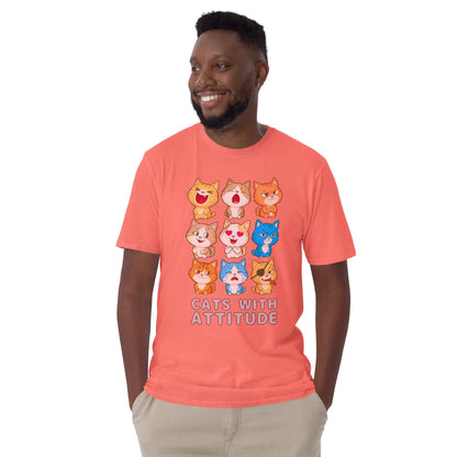 Cats With Attitude T-Shirt - 9 Expressive Cartoon Cats Graphic | Funny Chibi Cat Design Unisex Tee