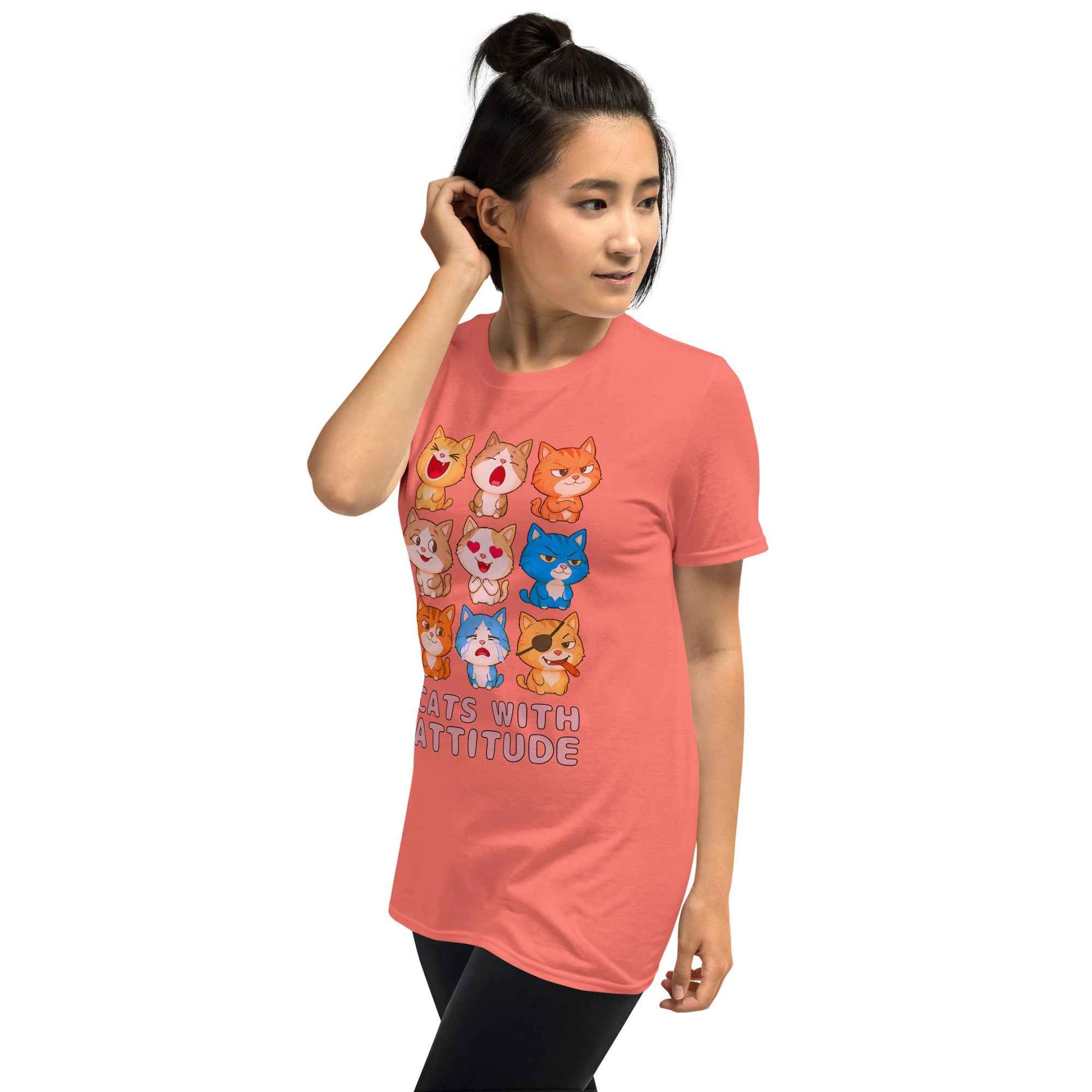 Cats With Attitude T-Shirt - 9 Expressive Cartoon Cats Graphic | Funny Chibi Cat Design Unisex Tee