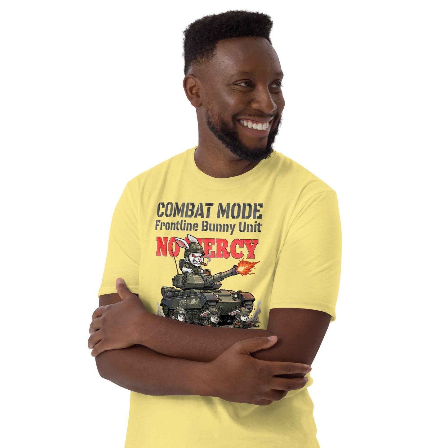 Combat Mode Bunny T-Shirt - Frontline Bunny Unit Military Graphic | Streetwear Rabbit Tank Design