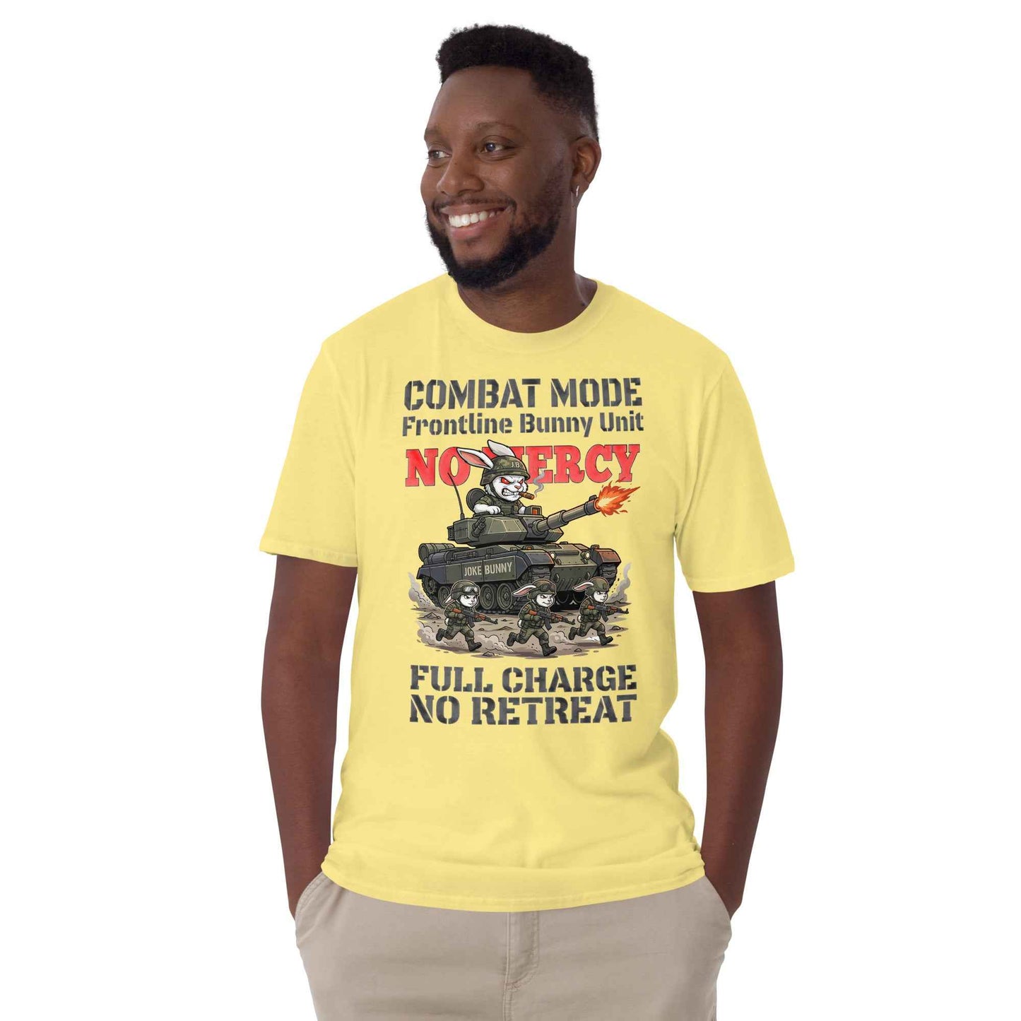 Combat Mode Bunny T-Shirt - Frontline Bunny Unit Military Graphic | Streetwear Rabbit Tank Design