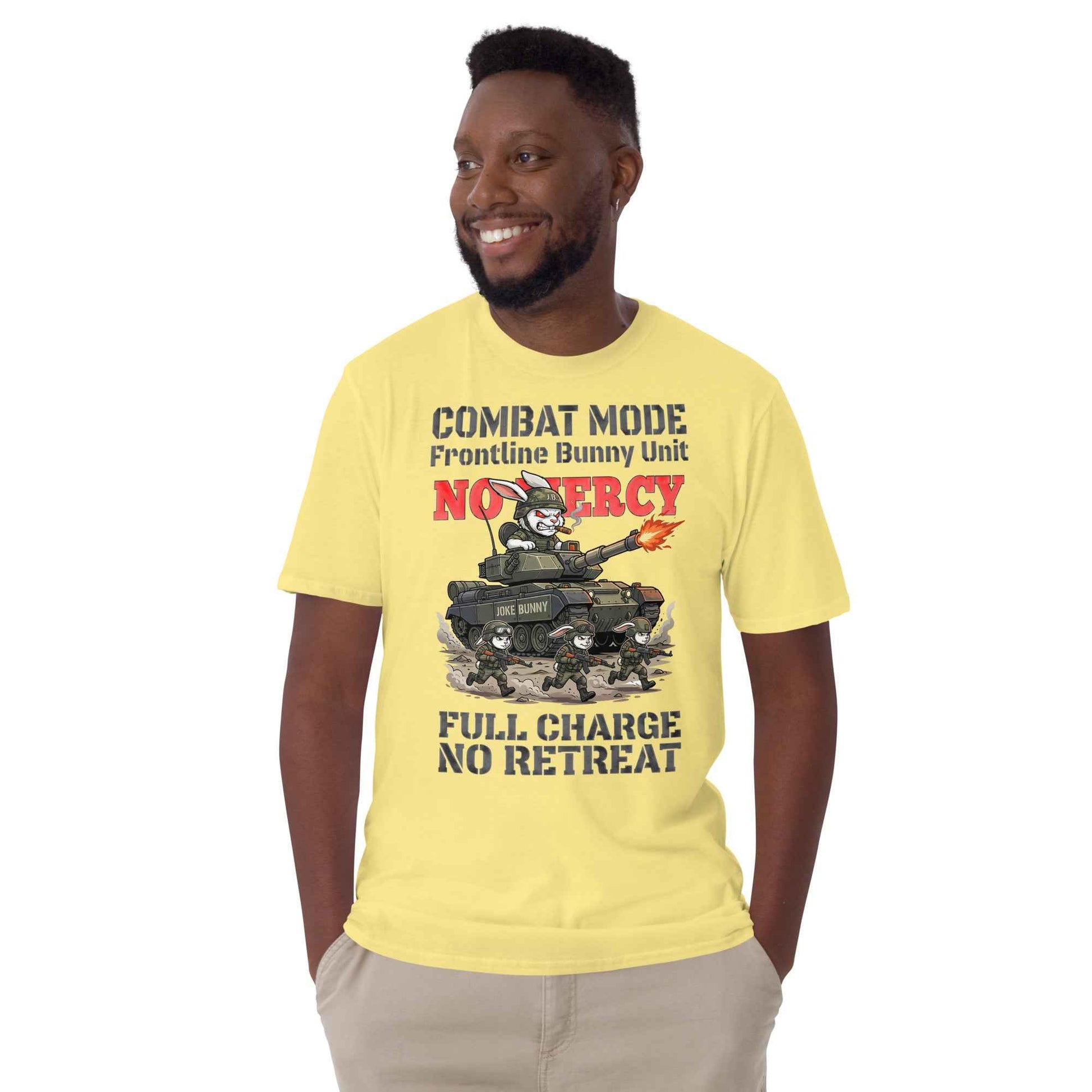 Combat Mode Bunny T-Shirt - Frontline Bunny Unit Military Graphic | Streetwear Rabbit Tank Design
