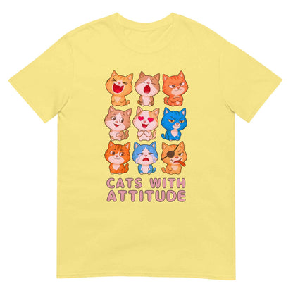 Cats With Attitude T-Shirt - 9 Expressive Cartoon Cats Graphic | Funny Chibi Cat Design Unisex Tee