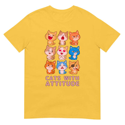 Cats With Attitude T-Shirt - 9 Expressive Cartoon Cats Graphic | Funny Chibi Cat Design Unisex Tee