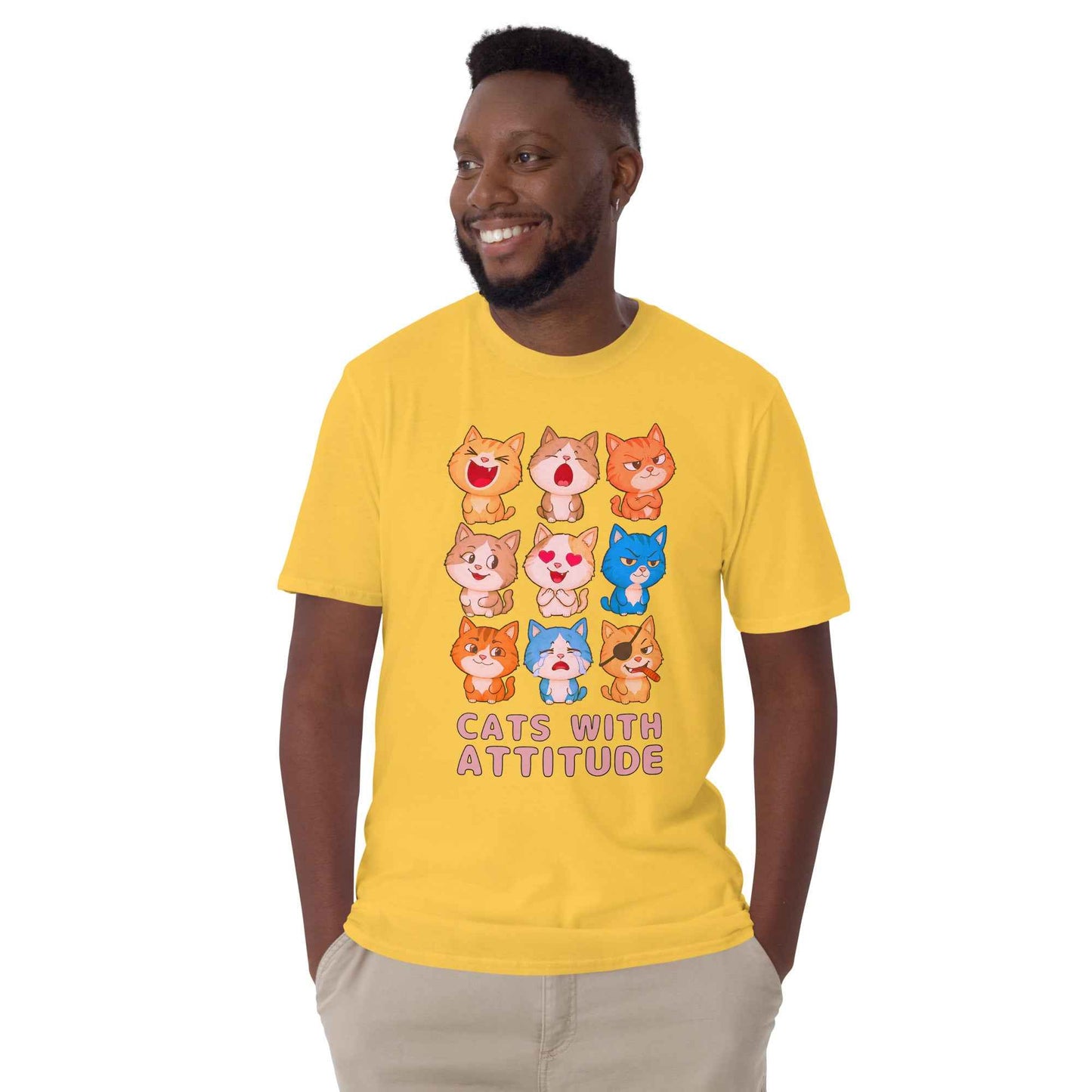 Cats With Attitude T-Shirt - 9 Expressive Cartoon Cats Graphic | Funny Chibi Cat Design Unisex Tee