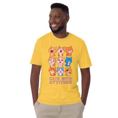 Cats With Attitude T-Shirt - 9 Expressive Cartoon Cats Graphic | Funny Chibi Cat Design Unisex Tee