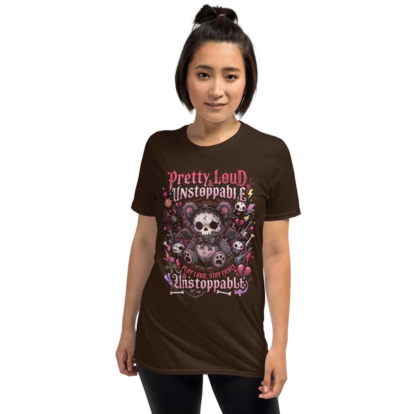 Pretty Loud & Unstoppable Skull Teddy Punk T-Shirt - Gothic Cute Rock Graphic | Alternative Streetwear Unisex Tee
