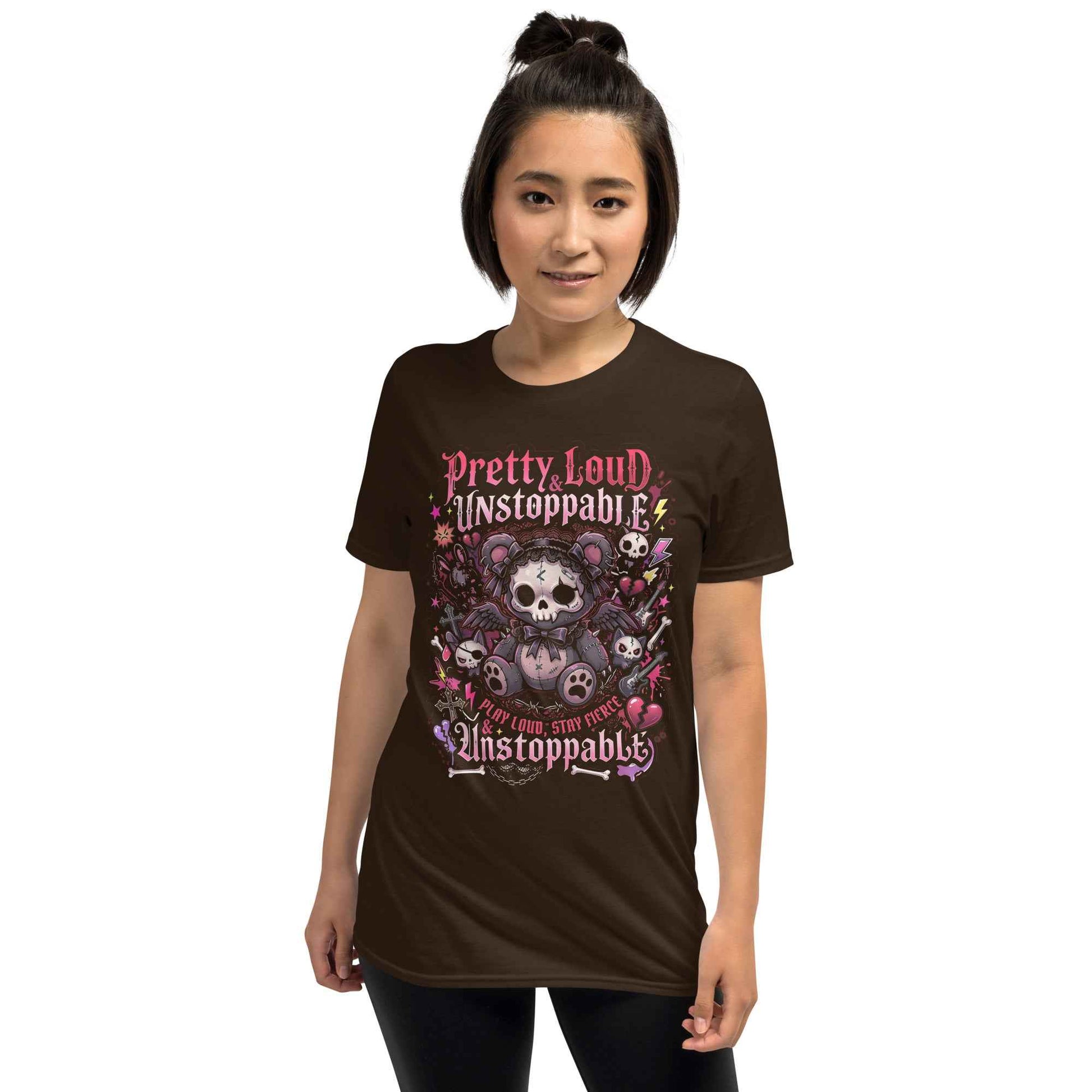 Pretty Loud & Unstoppable Skull Teddy Punk T-Shirt - Gothic Cute Rock Graphic | Alternative Streetwear Unisex Tee