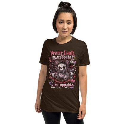 Pretty Loud & Unstoppable Skull Teddy Punk T-Shirt - Gothic Cute Rock Graphic | Alternative Streetwear Unisex Tee
