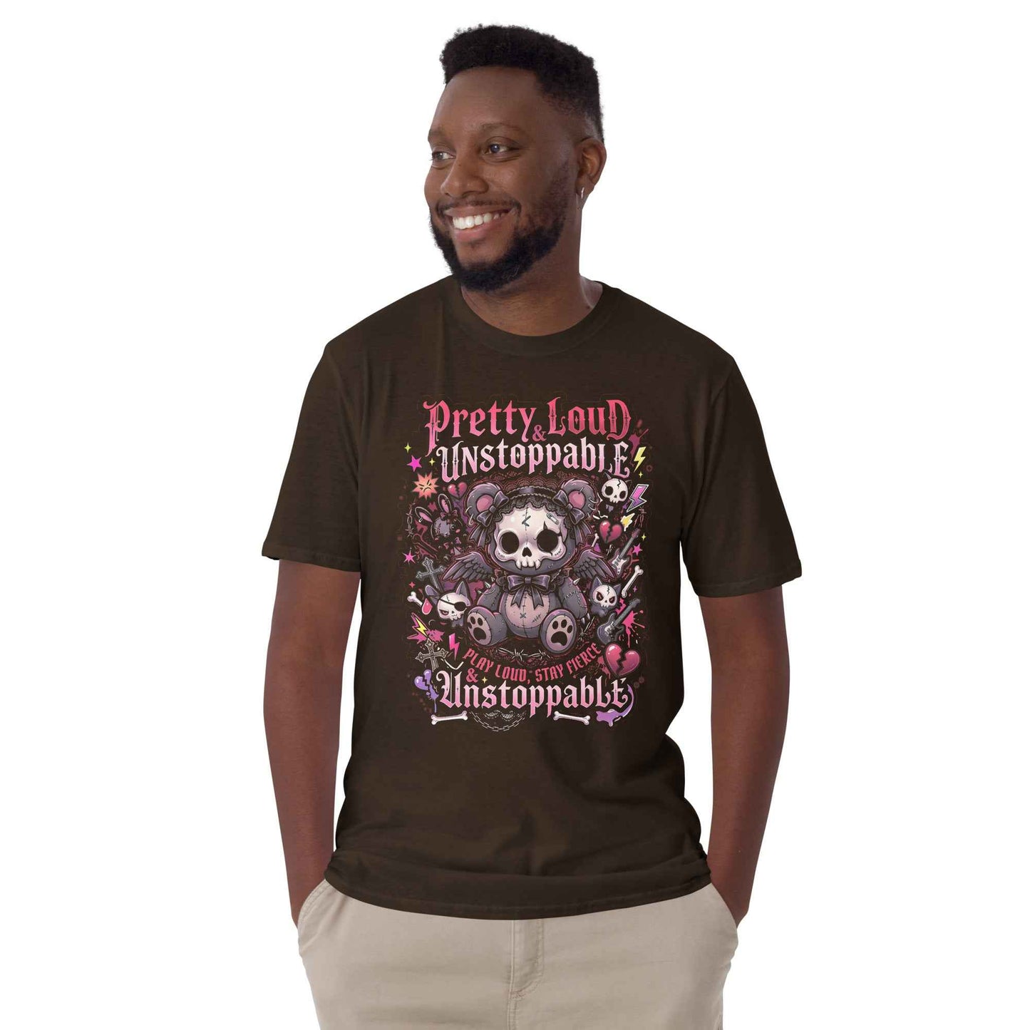 Pretty Loud & Unstoppable Skull Teddy Punk T-Shirt - Gothic Cute Rock Graphic | Alternative Streetwear Unisex Tee