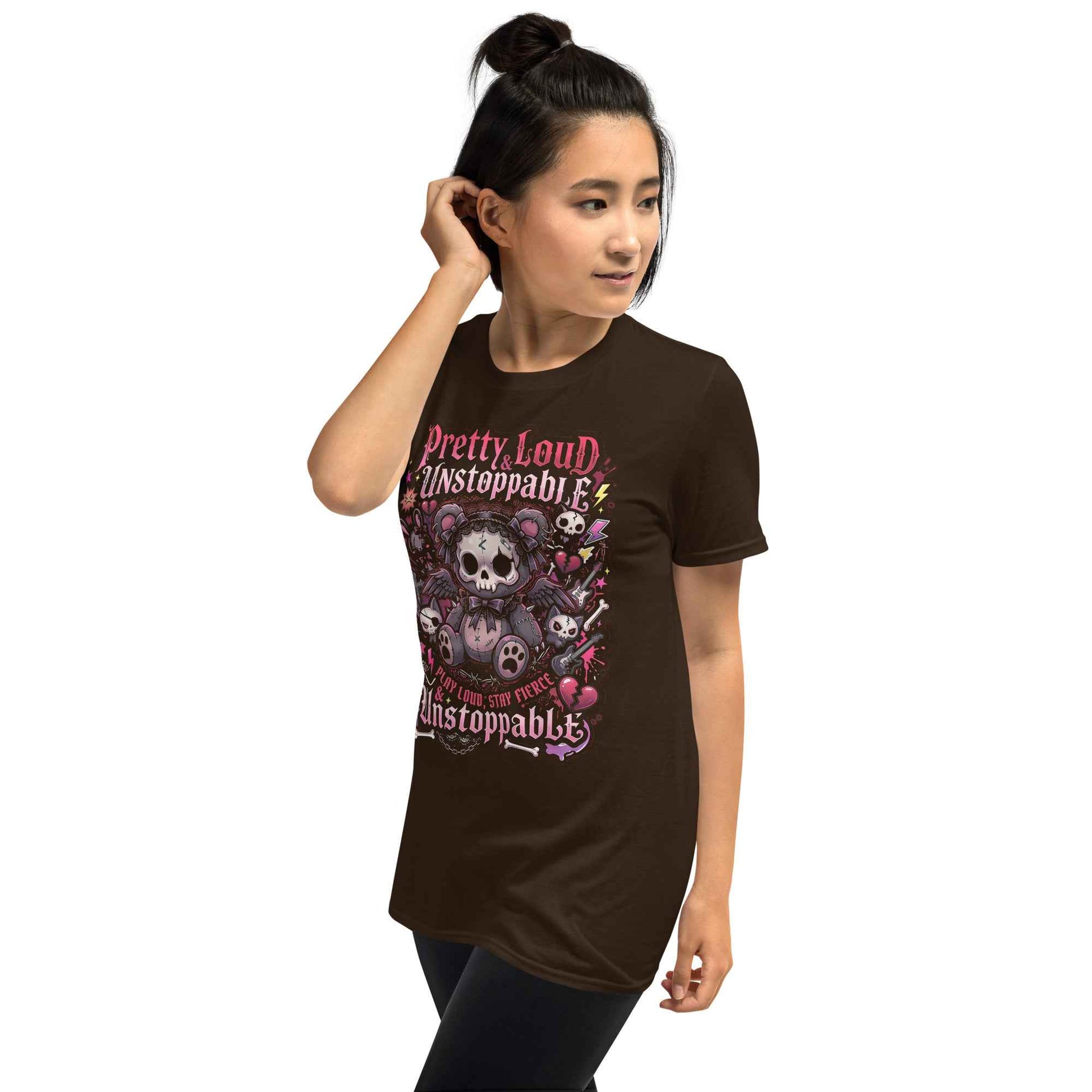 Pretty Loud & Unstoppable Skull Teddy Punk T-Shirt - Gothic Cute Rock Graphic | Alternative Streetwear Unisex Tee