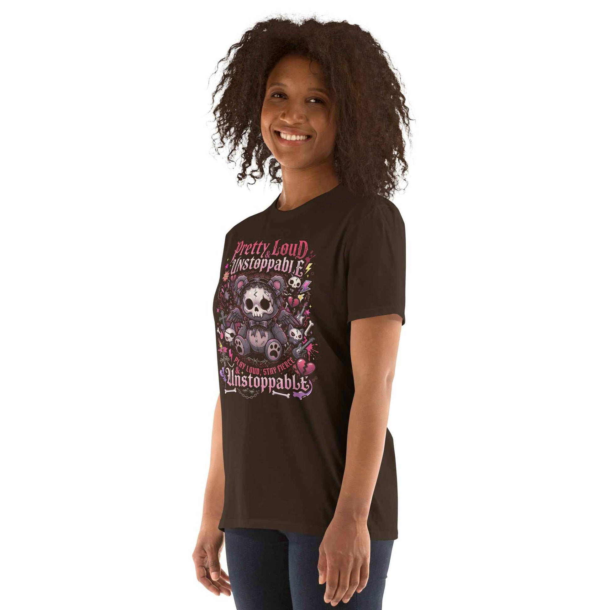Pretty Loud & Unstoppable Skull Teddy Punk T-Shirt - Gothic Cute Rock Graphic | Alternative Streetwear Unisex Tee
