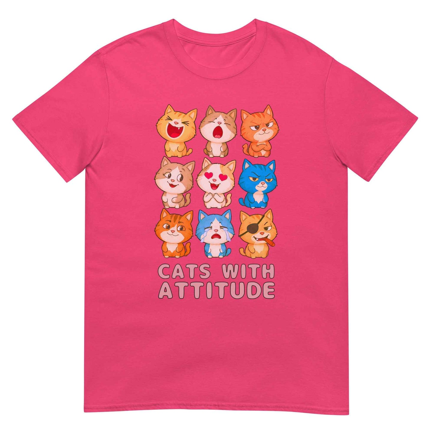 Cats With Attitude T-Shirt - 9 Expressive Cartoon Cats Graphic | Funny Chibi Cat Design Unisex Tee