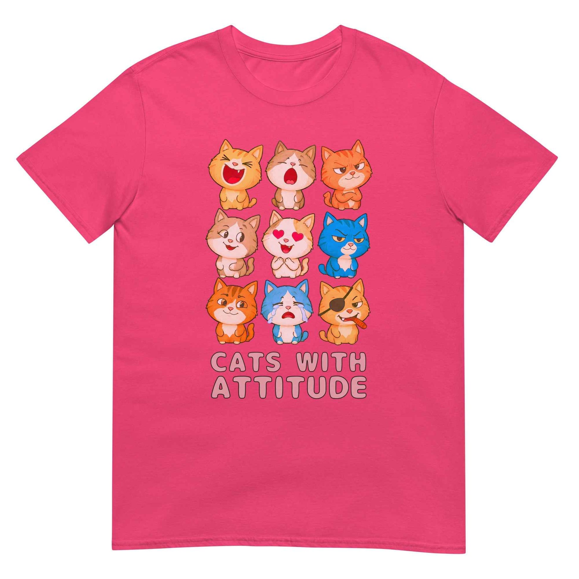 Cats With Attitude T-Shirt - 9 Expressive Cartoon Cats Graphic | Funny Chibi Cat Design Unisex Tee