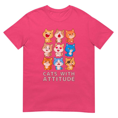 Cats With Attitude T-Shirt - 9 Expressive Cartoon Cats Graphic | Funny Chibi Cat Design Unisex Tee