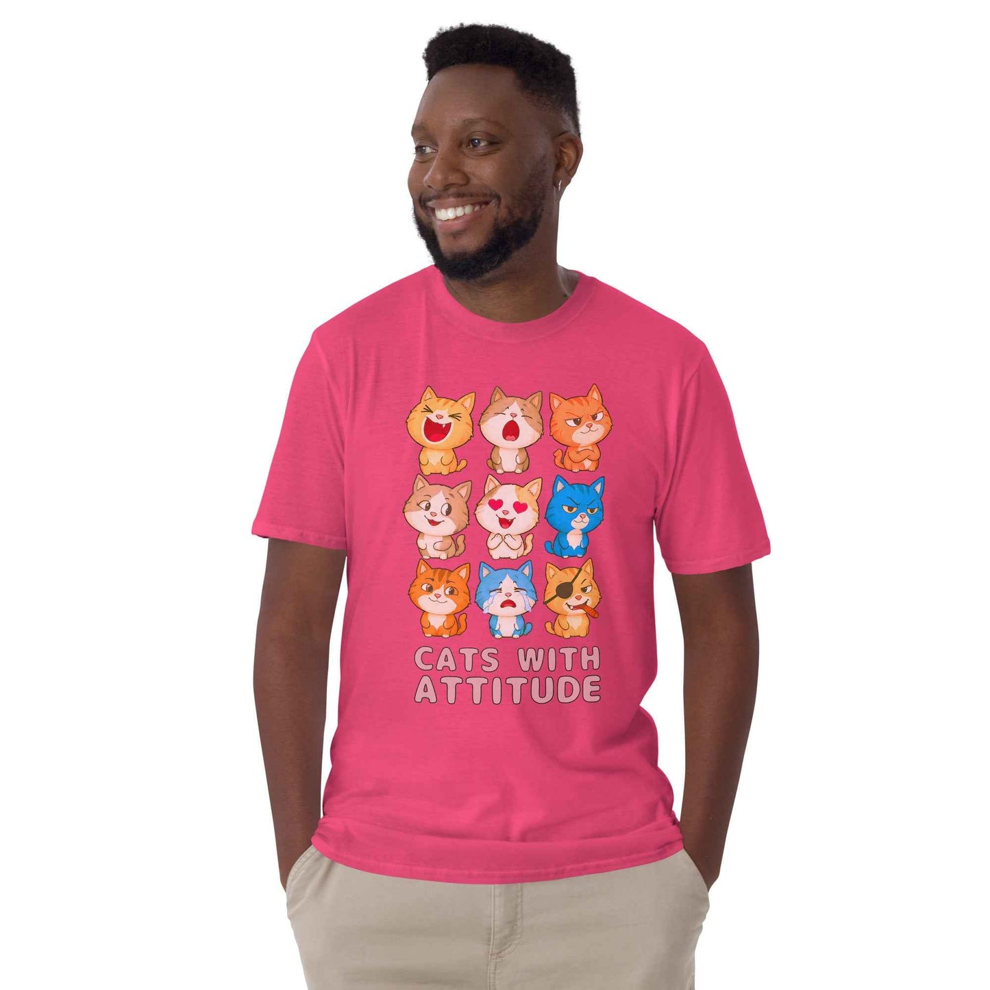 Cats With Attitude T-Shirt - 9 Expressive Cartoon Cats Graphic | Funny Chibi Cat Design Unisex Tee