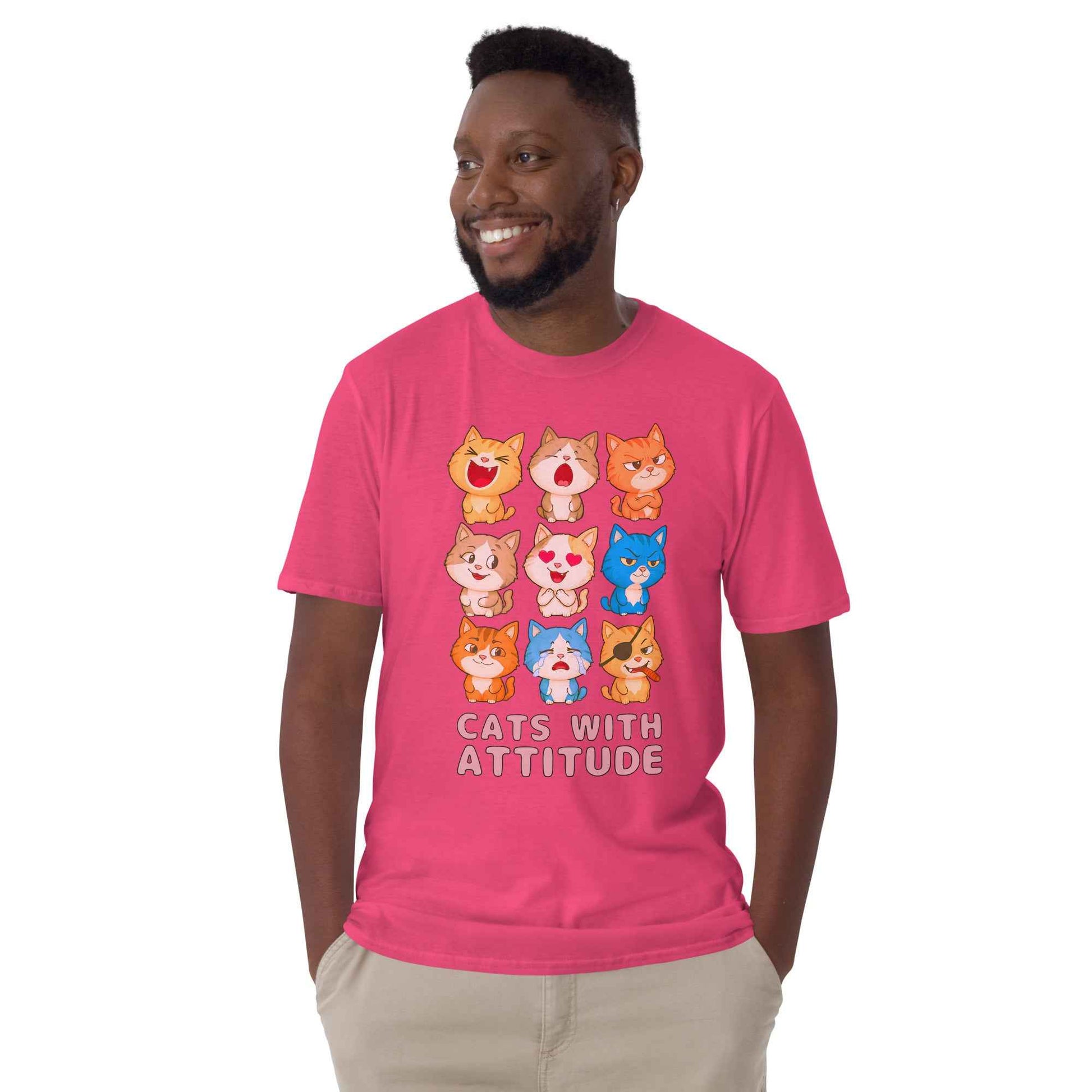 Cats With Attitude T-Shirt - 9 Expressive Cartoon Cats Graphic | Funny Chibi Cat Design Unisex Tee