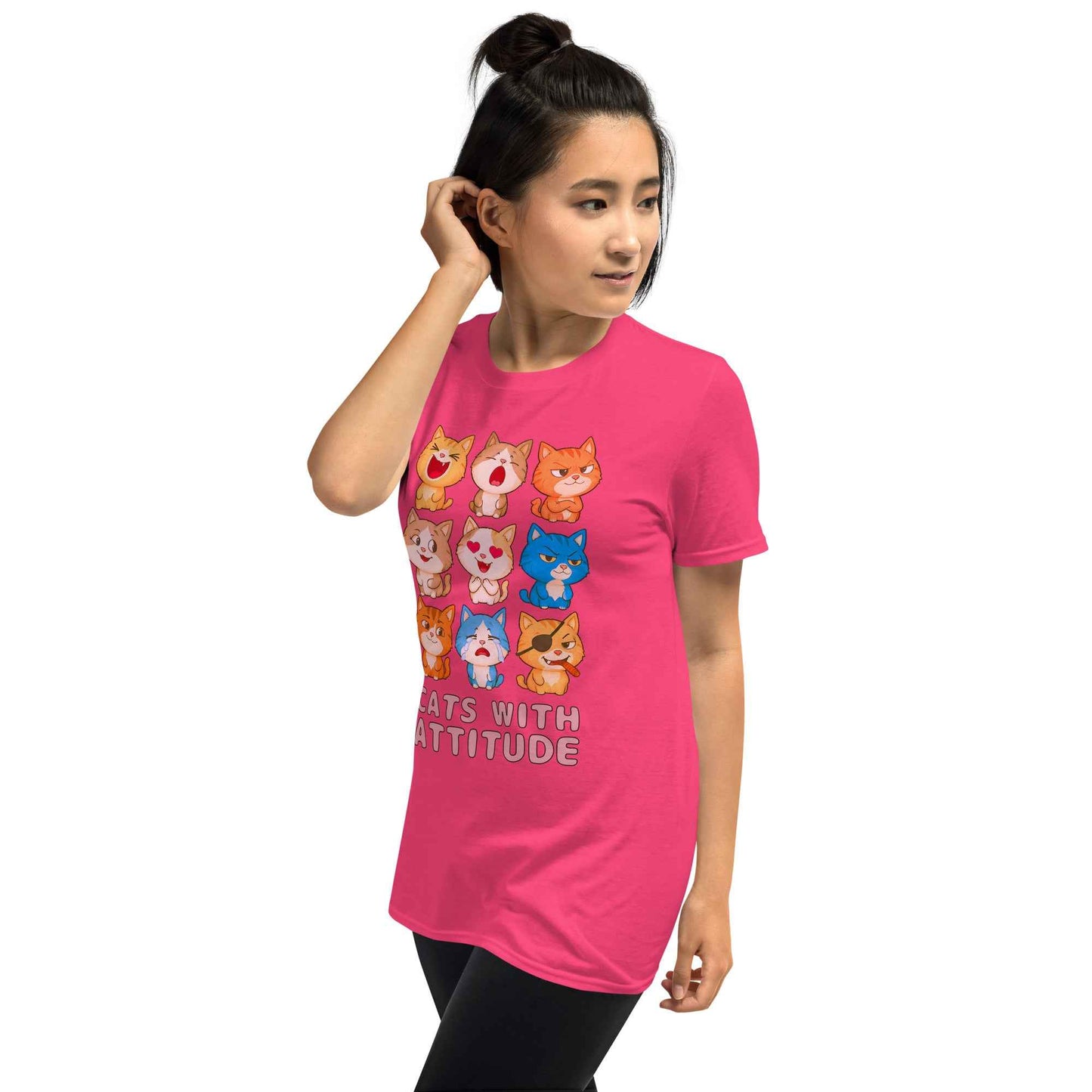 Cats With Attitude T-Shirt - 9 Expressive Cartoon Cats Graphic | Funny Chibi Cat Design Unisex Tee