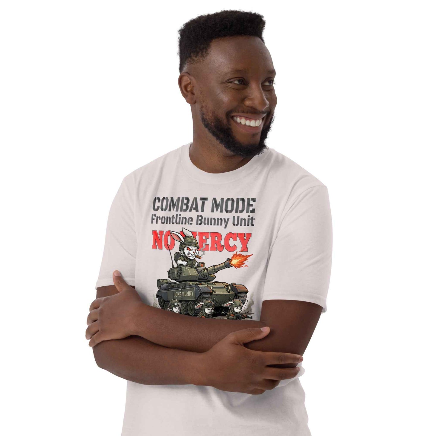 Combat Mode Bunny T-Shirt - Frontline Bunny Unit Military Graphic | Streetwear Rabbit Tank Design