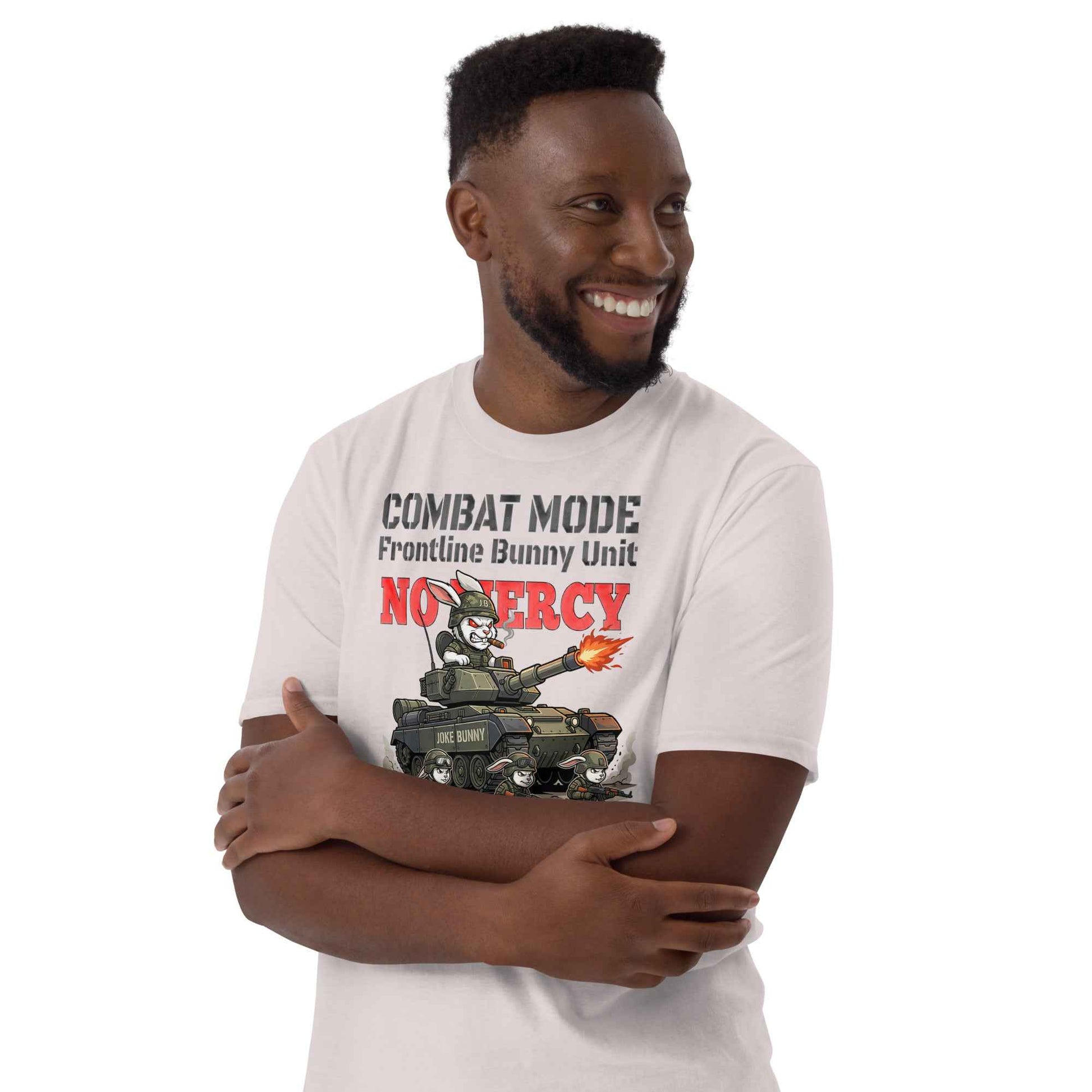Combat Mode Bunny T-Shirt - Frontline Bunny Unit Military Graphic | Streetwear Rabbit Tank Design