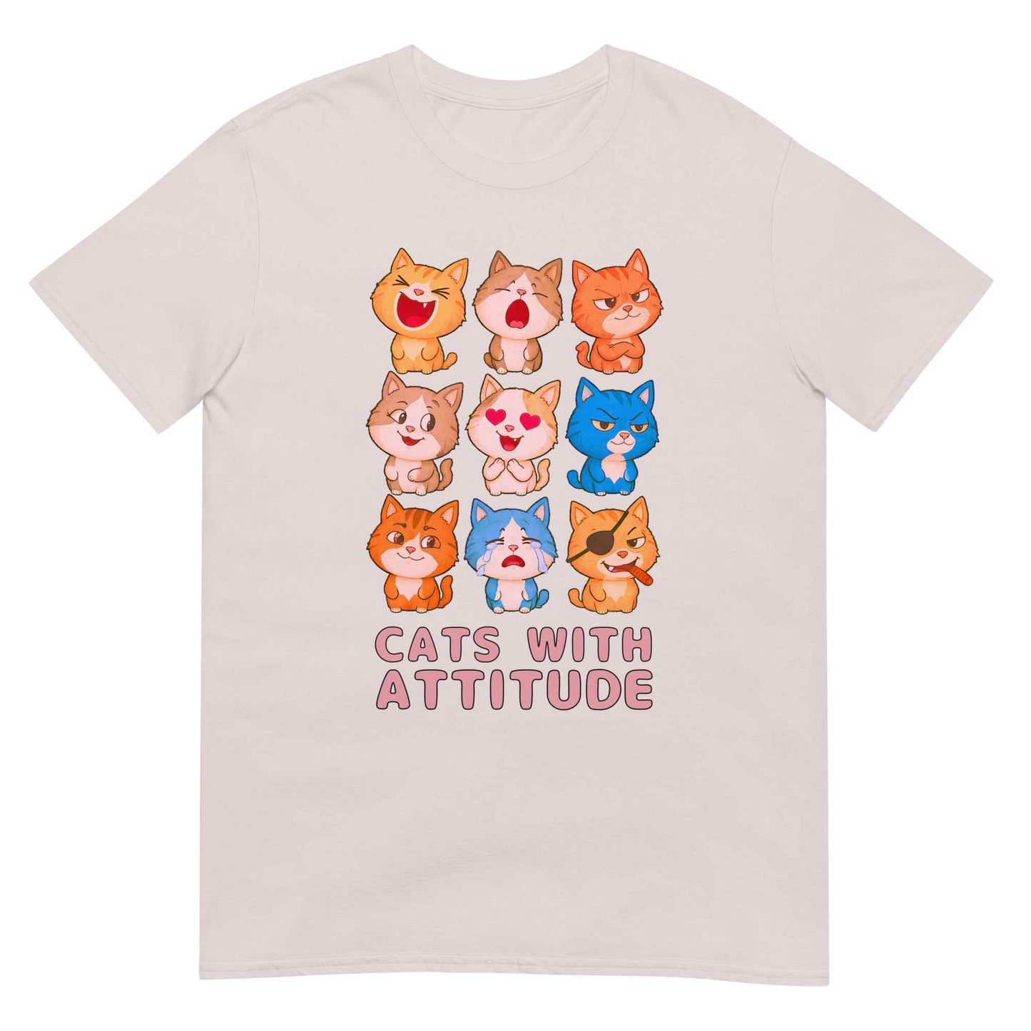 Cats With Attitude T-Shirt - 9 Expressive Cartoon Cats Graphic | Funny Chibi Cat Design Unisex Tee