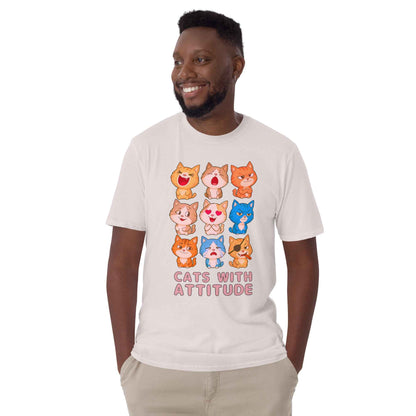Cats With Attitude T-Shirt - 9 Expressive Cartoon Cats Graphic | Funny Chibi Cat Design Unisex Tee
