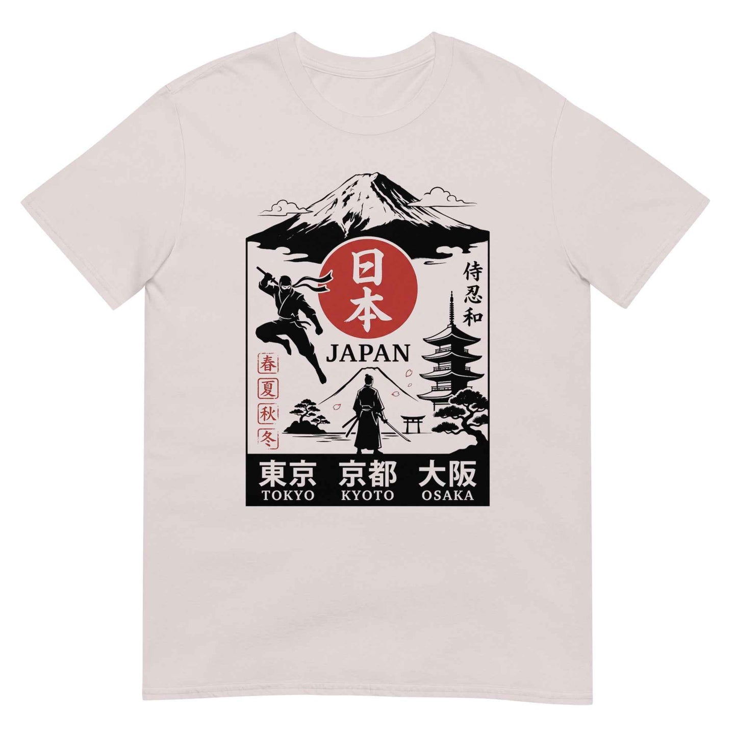 T-244-B　Japan Souvenir Graphic T-Shirt | Mount Fuji Samurai Ninja Pagoda | Tokyo Kyoto Osaka